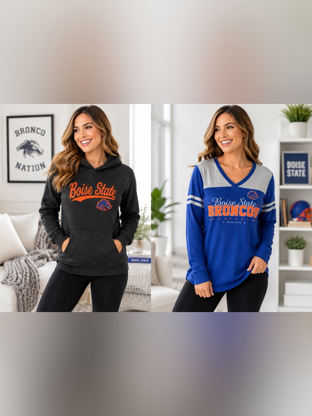 Boise State Broncos NCAA Licensed Chic Hoodie & V-Neck Top Bundle XL 2XL Women’s
